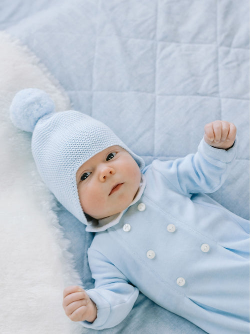 Emile Et Rose Blue Kenton Knitted Hat With Ear Flaps & Pom-Pom image 1