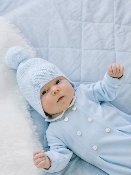 Emile Et Rose Blue Kenton Knitted Hat With Ear Flaps & Pom-Pom image 1