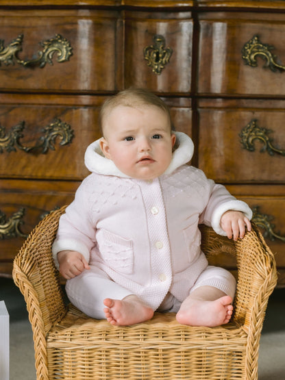Dsiney Kidz - Emile Et Rose Kitty Pink Knitted Hooded Jacket With Fur Trim image 1