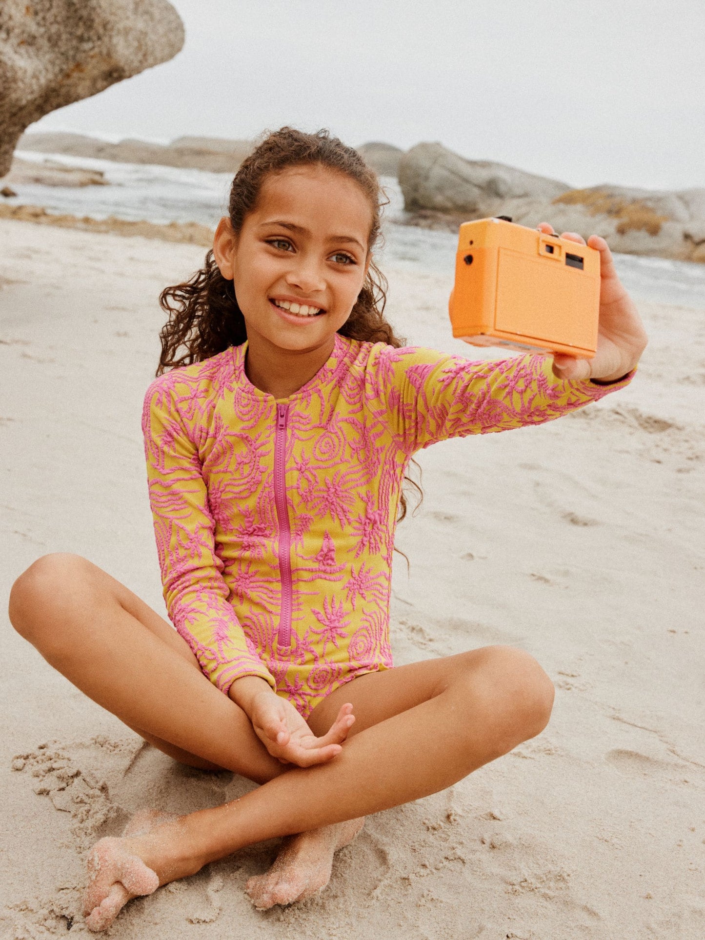 Dsiney Kidz - Pink/Yellow Textured Long Sleeve Sunsafe Swimsuit (3-16yrs) image 2