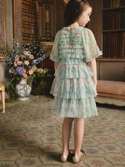 Mint Green Floral Sequin Ruffle Mesh Occasion Dress (3-16yrs) image 3