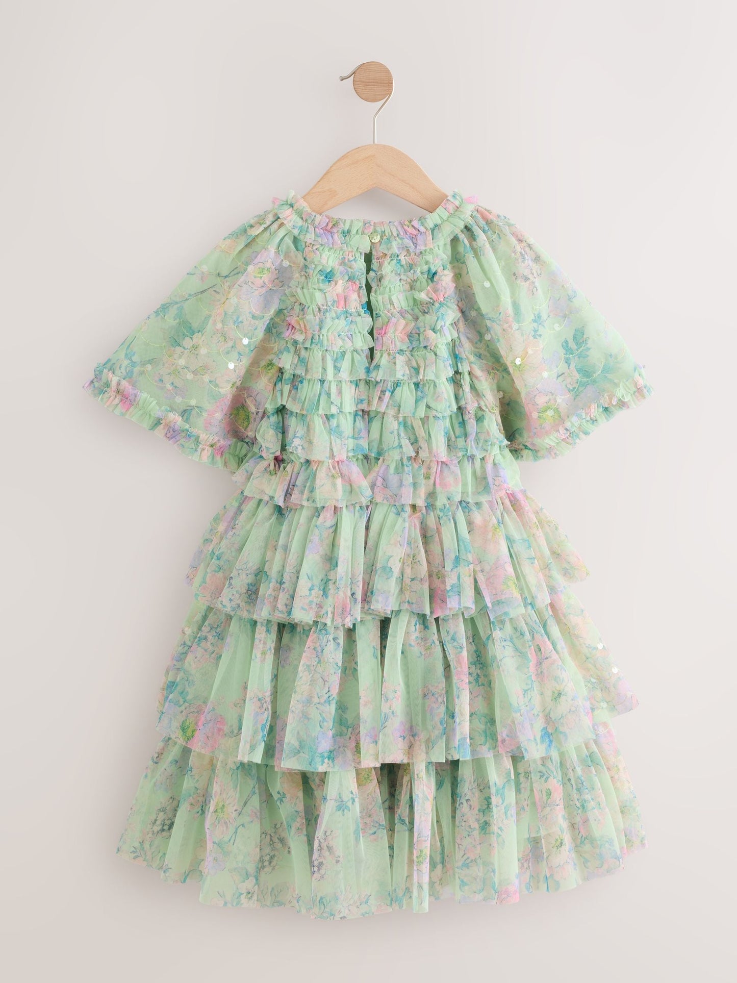Mint Green Floral Sequin Ruffle Mesh Occasion Dress (3-16yrs) image 6