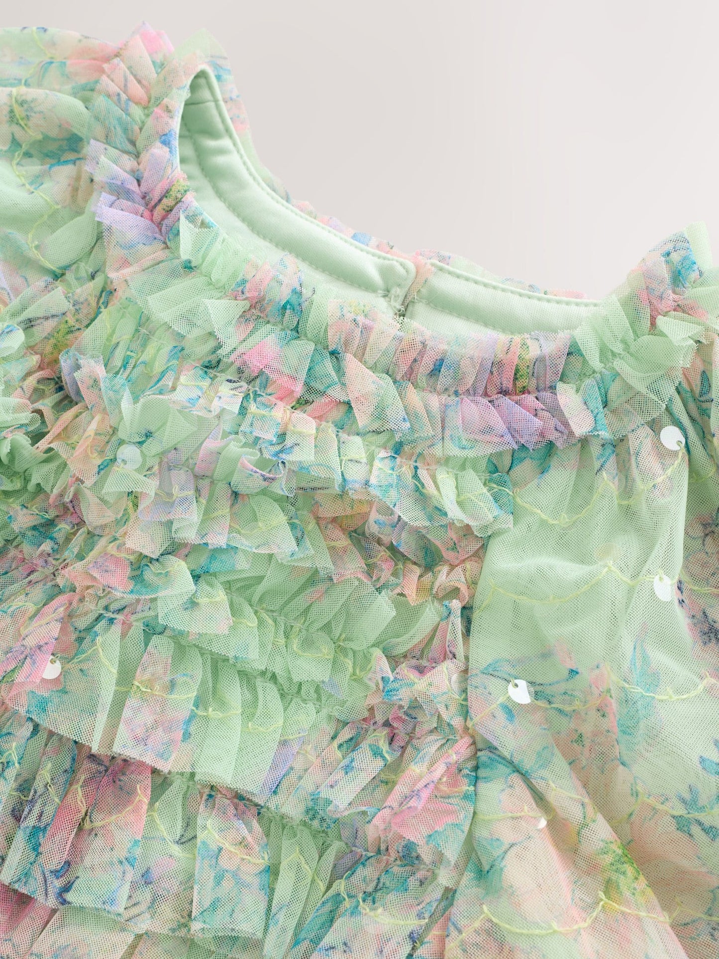 Mint Green Floral Sequin Ruffle Mesh Occasion Dress (3-16yrs) image 7