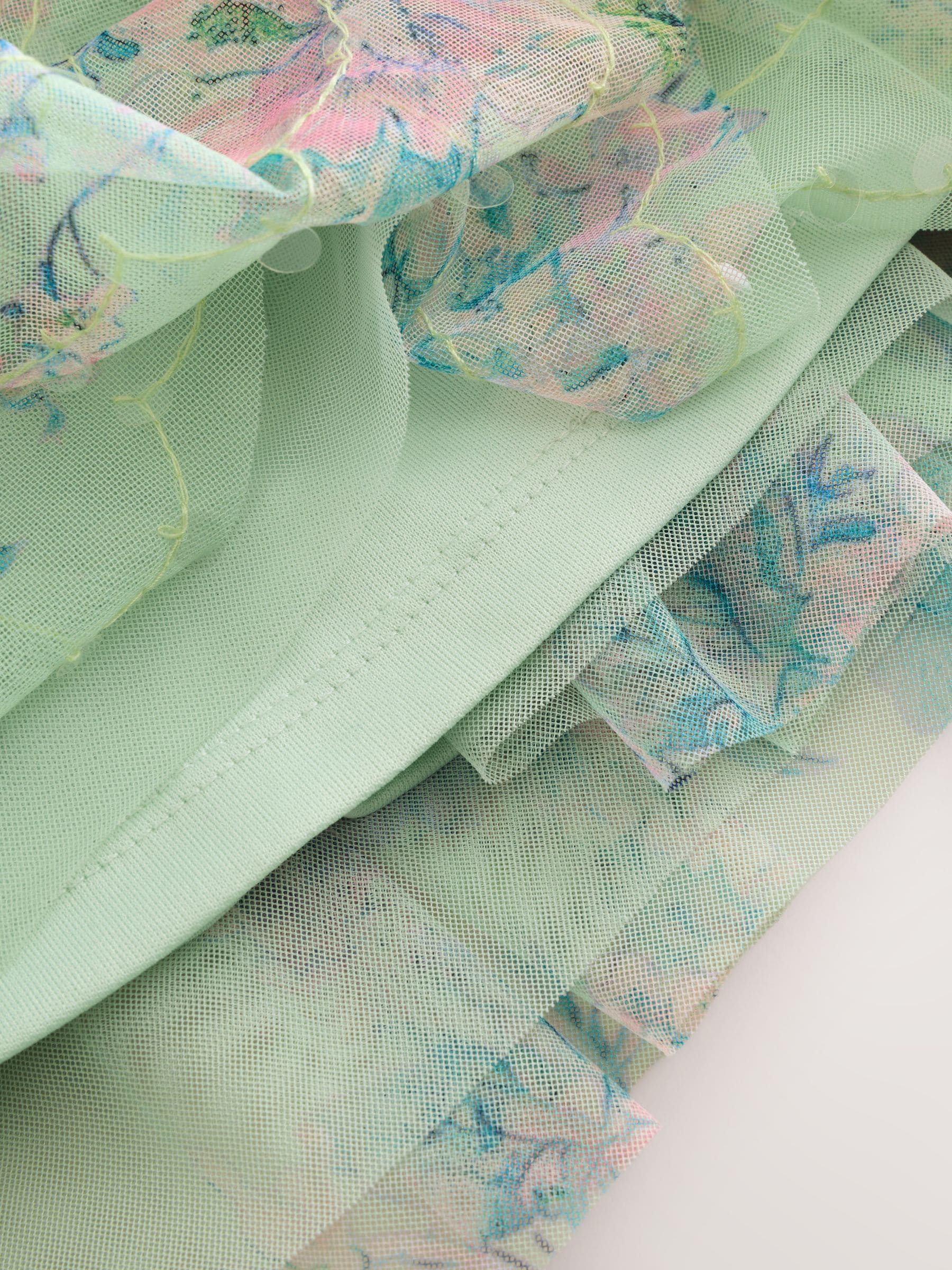 Mint Green Floral Sequin Ruffle Mesh Occasion Dress (3-16yrs) image 9