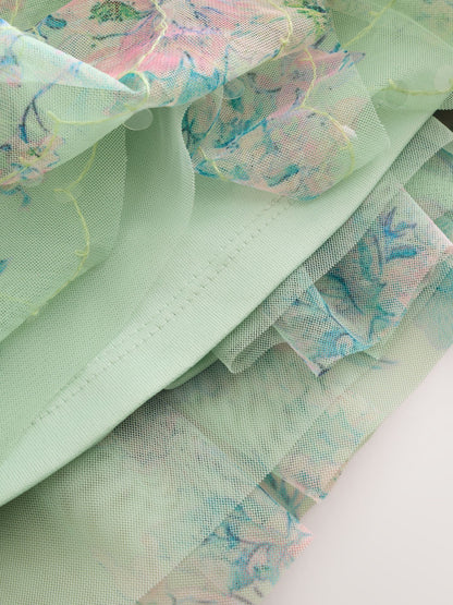 Mint Green Floral Sequin Ruffle Mesh Occasion Dress (3-16yrs) image 9