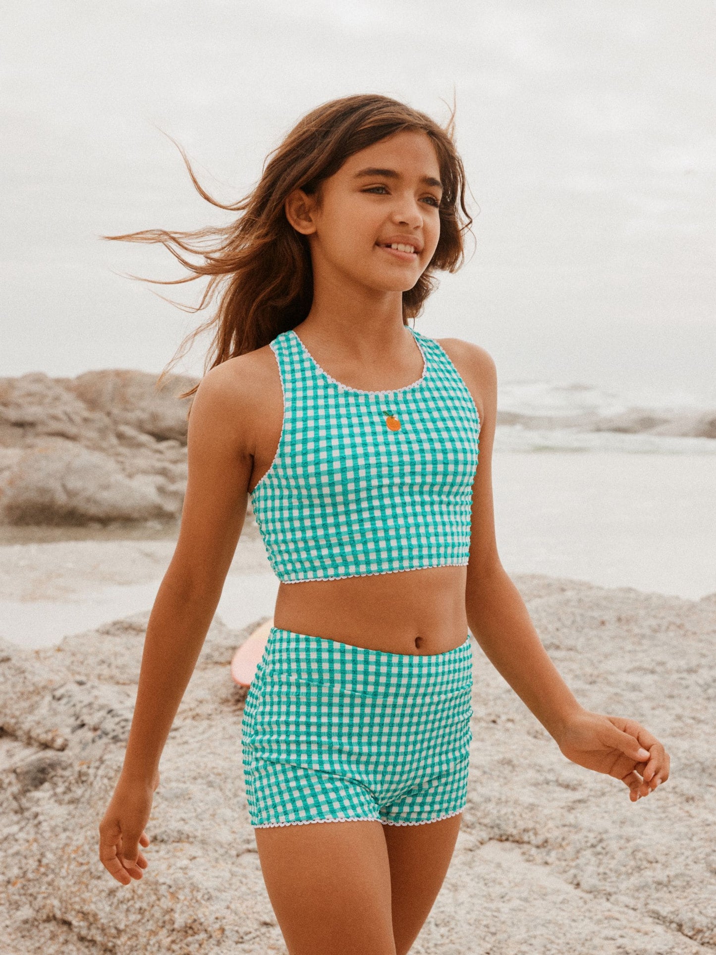 Green/White Gingham Short Bikini (3-16yrs) image 1