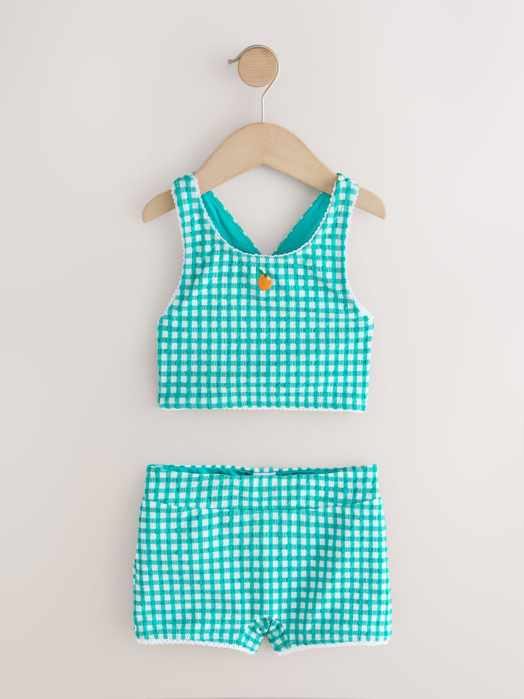 Green/White Gingham Short Bikini (3-16yrs) image 4