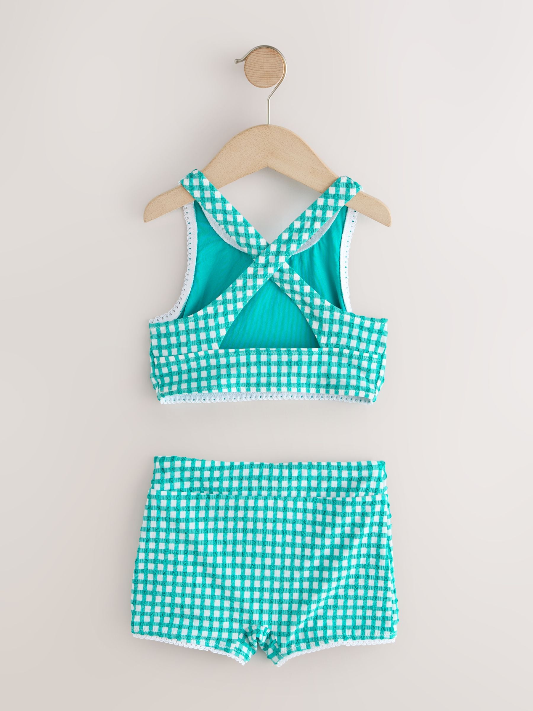 Green/White Gingham Short Bikini (3-16yrs) image 5