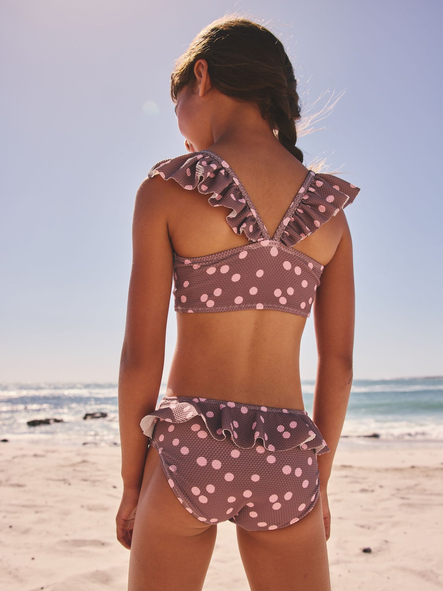 Dsiney Kidz - Chocolate Brown And Pink Polka Dot Ruffle Bikini (3-16yrs) image 2