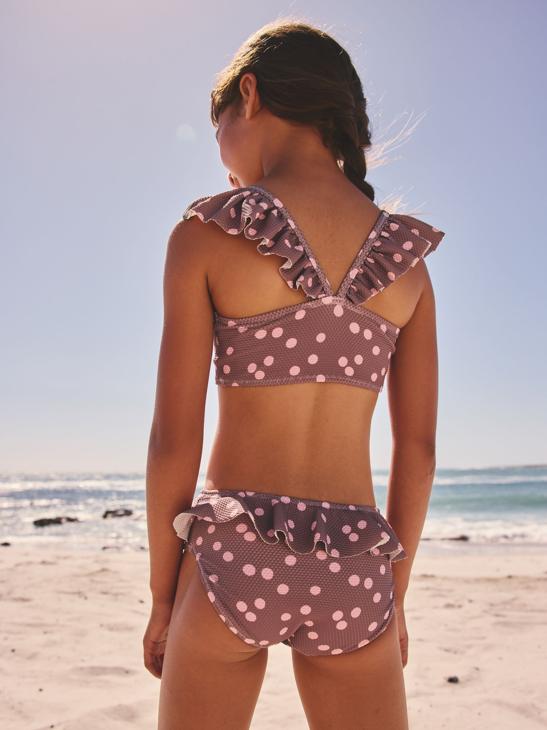 Dsiney Kidz - Chocolate Brown And Pink Polka Dot Ruffle Bikini (3-16yrs) image 2