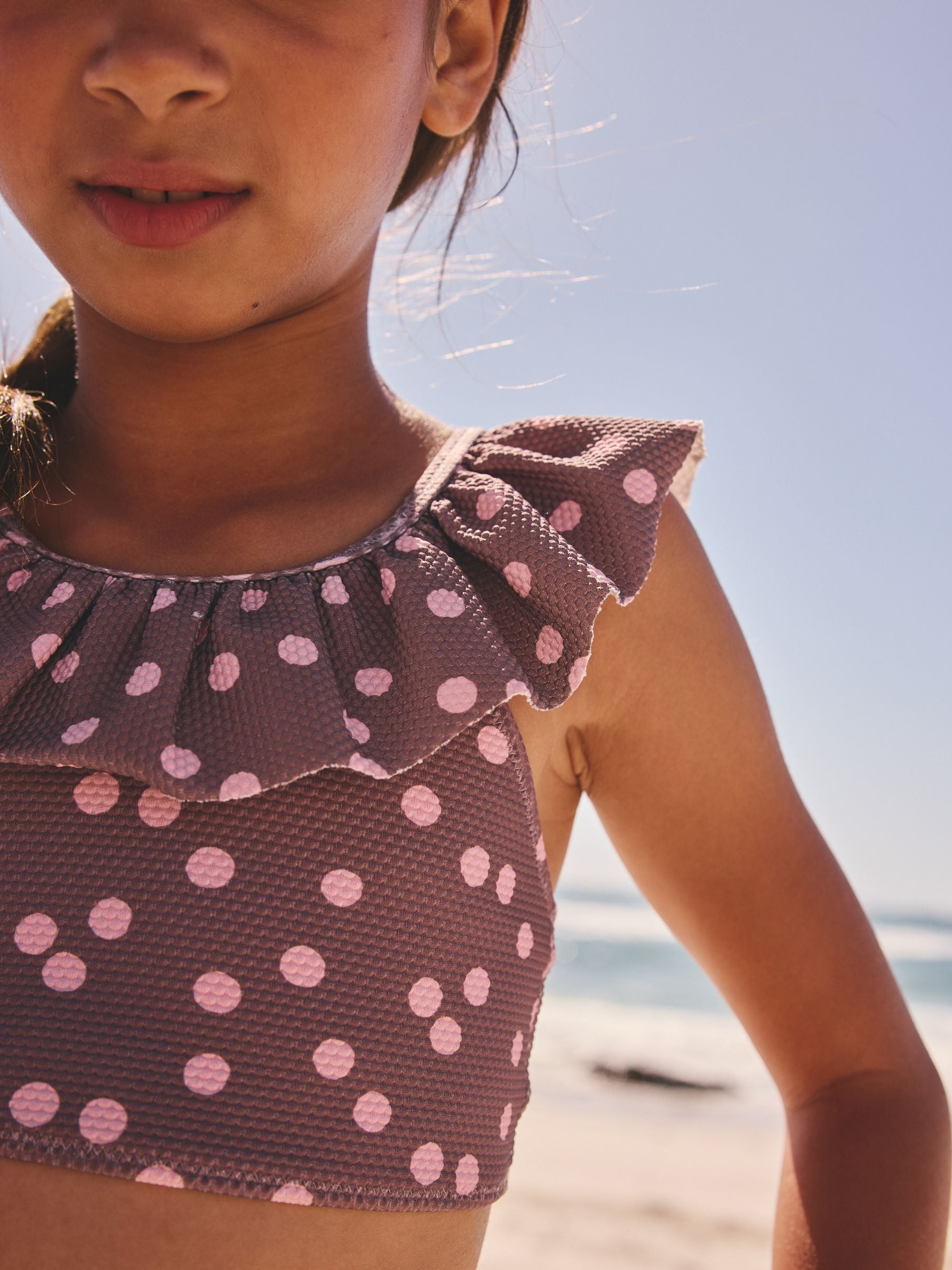 Dsiney Kidz - Chocolate Brown And Pink Polka Dot Ruffle Bikini (3-16yrs) image 3