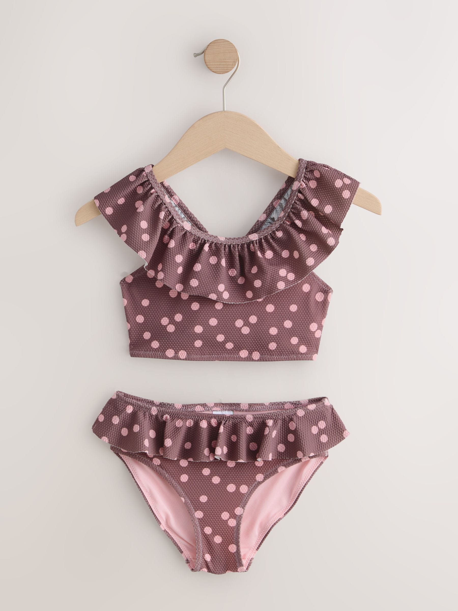 Dsiney Kidz - Chocolate Brown And Pink Polka Dot Ruffle Bikini (3-16yrs) image 4