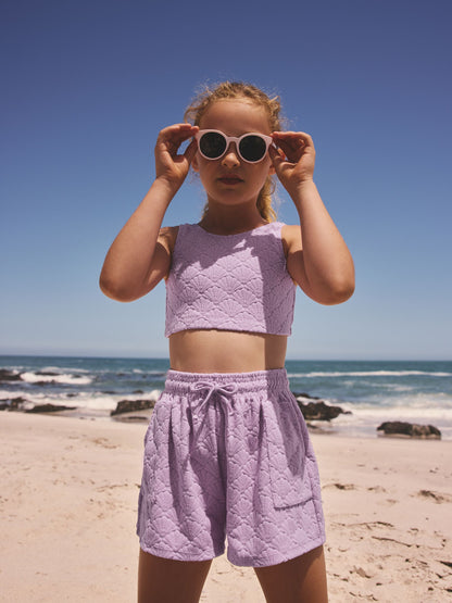Dsiney Kidz - Lilac Purple Shell Towelling Crop Top And Shorts Set (3-16yrs) image 1
