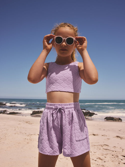 Dsiney Kidz - Lilac Purple Shell Towelling Crop Top And Shorts Set (3-16yrs) image 1