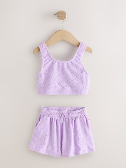 Dsiney Kidz - Lilac Purple Shell Towelling Crop Top And Shorts Set (3-16yrs) image 5