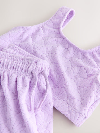 Dsiney Kidz - Lilac Purple Shell Towelling Crop Top And Shorts Set (3-16yrs) image 7
