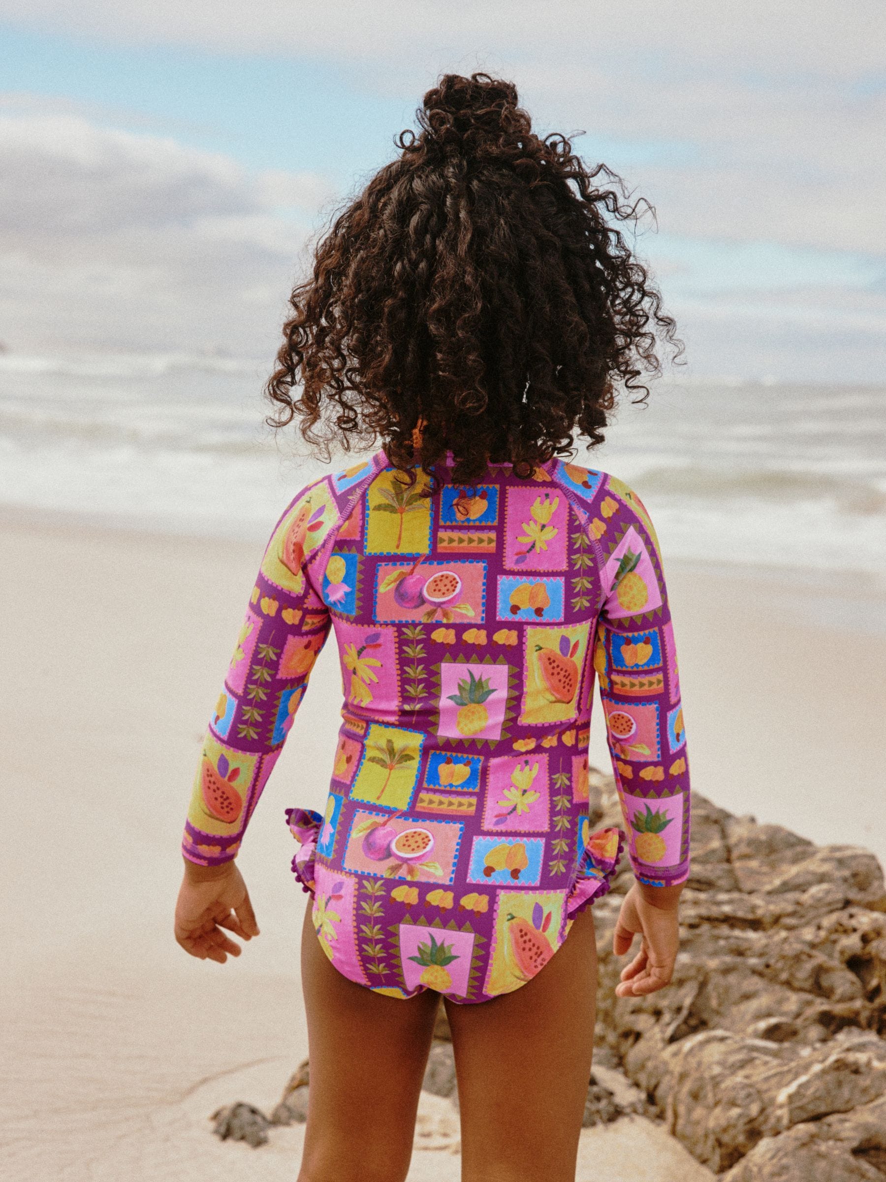 Purple/Orange Tropical Sunsafe Long Sleeve Swimsuit (3mths-7yrs) image 3