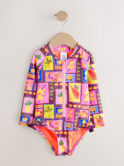 Purple/Orange Tropical Sunsafe Long Sleeve Swimsuit (3mths-7yrs) image 5