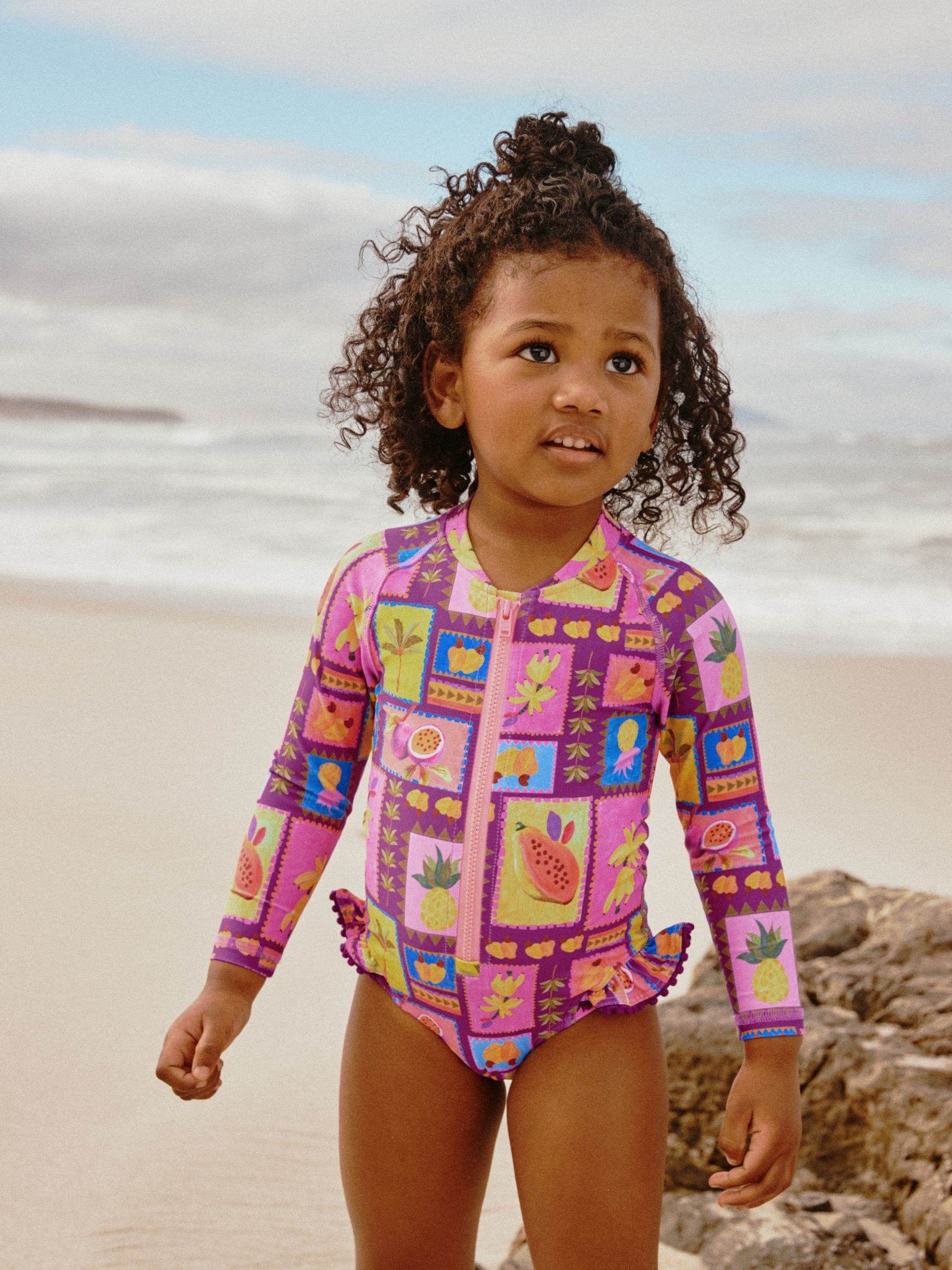Purple/Orange Tropical Sunsafe Long Sleeve Swimsuit (3mths-7yrs) image 1