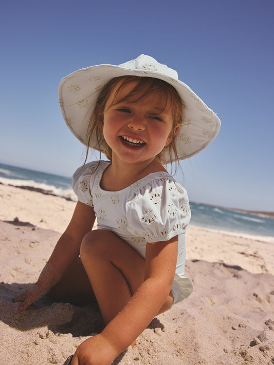 White Embriodered Puff Sleeve Swimsuit (3mths-7yrs) image 3