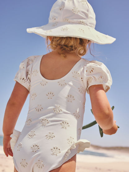 White Embriodered Puff Sleeve Swimsuit (3mths-7yrs) image 5