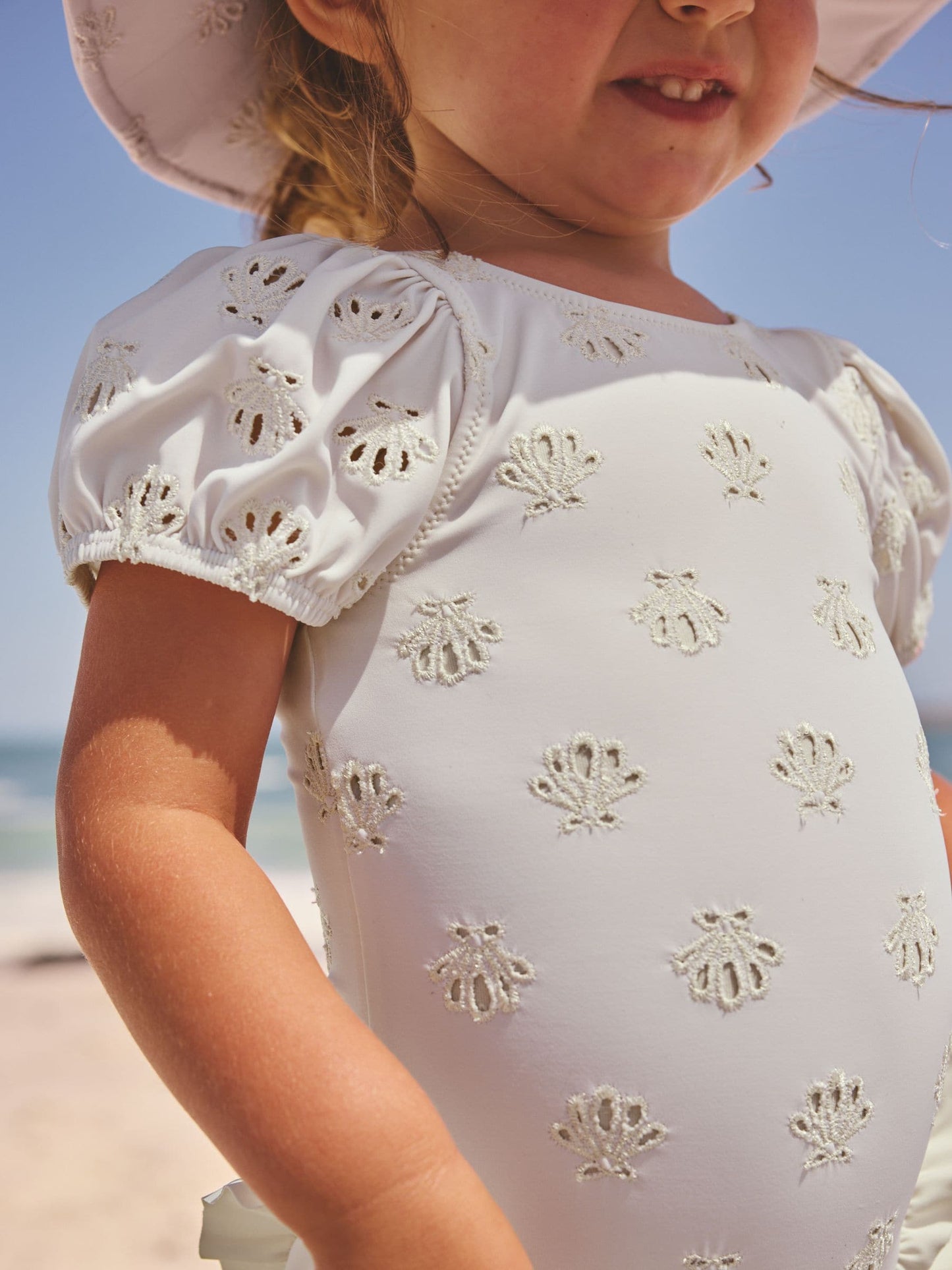 White Embriodered Puff Sleeve Swimsuit (3mths-7yrs) image 6