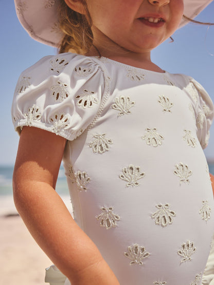 White Embriodered Puff Sleeve Swimsuit (3mths-7yrs) image 6