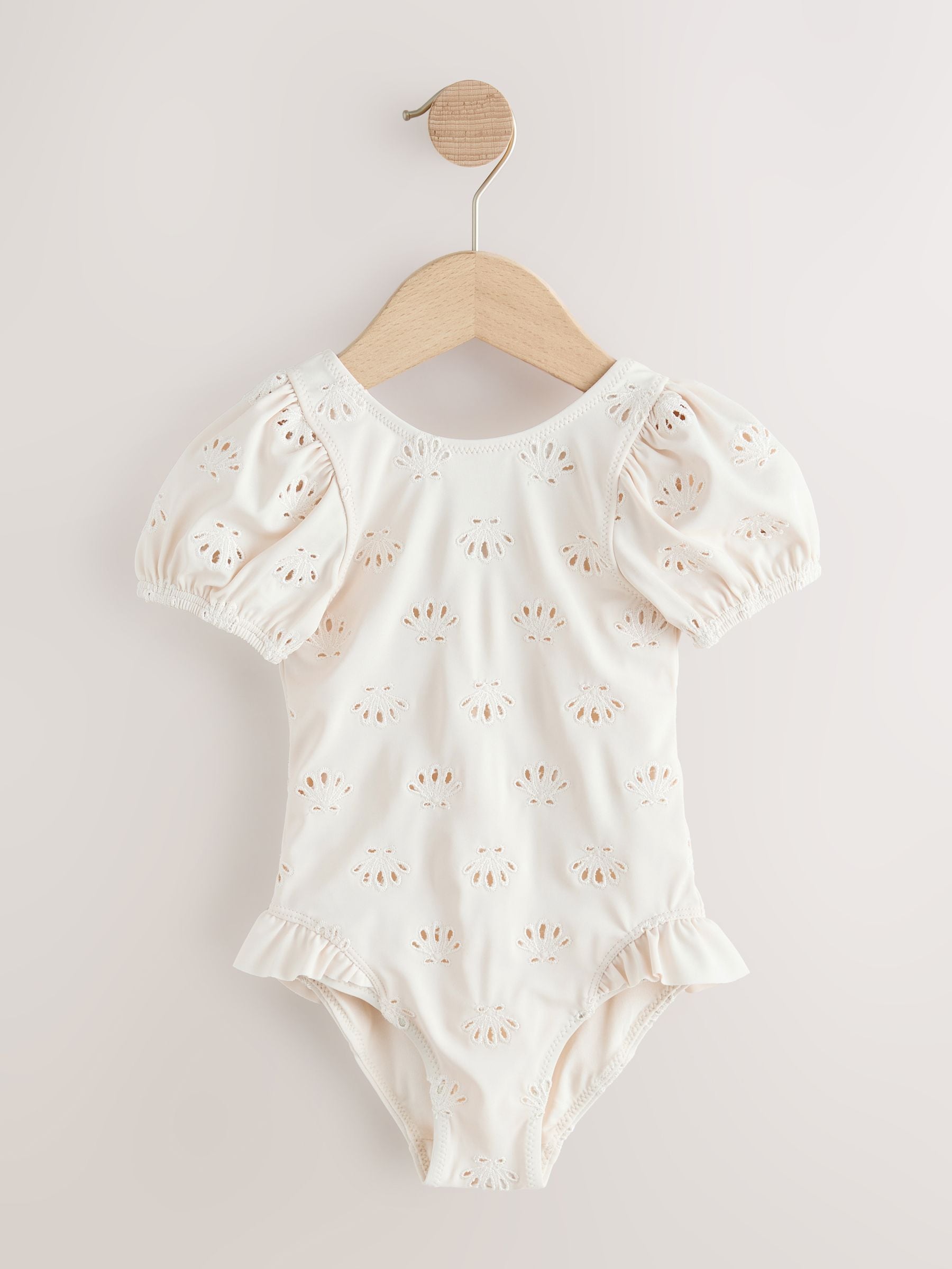 White Embriodered Puff Sleeve Swimsuit (3mths-7yrs) image 7