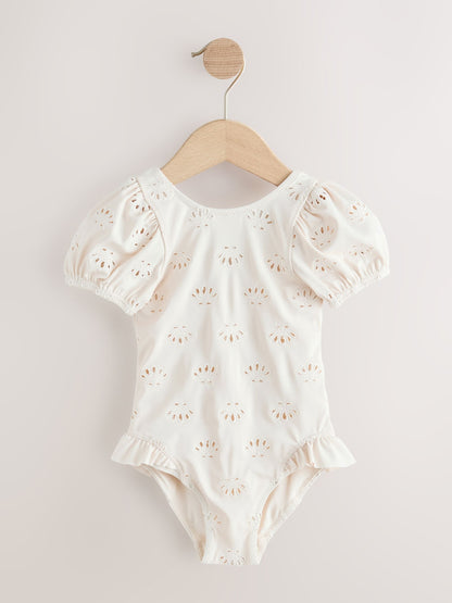 White Embriodered Puff Sleeve Swimsuit (3mths-7yrs) image 7
