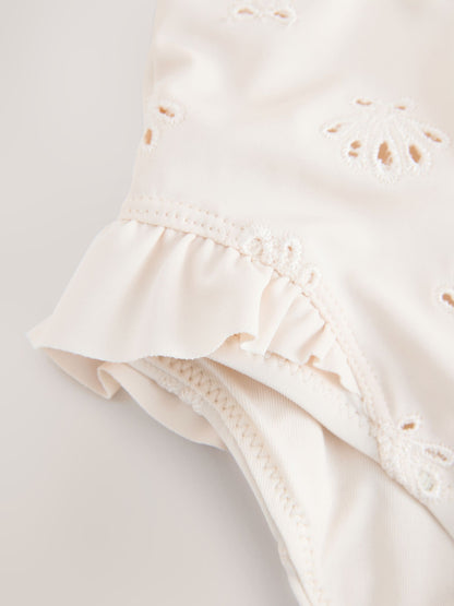 White Embriodered Puff Sleeve Swimsuit (3mths-7yrs) image 9