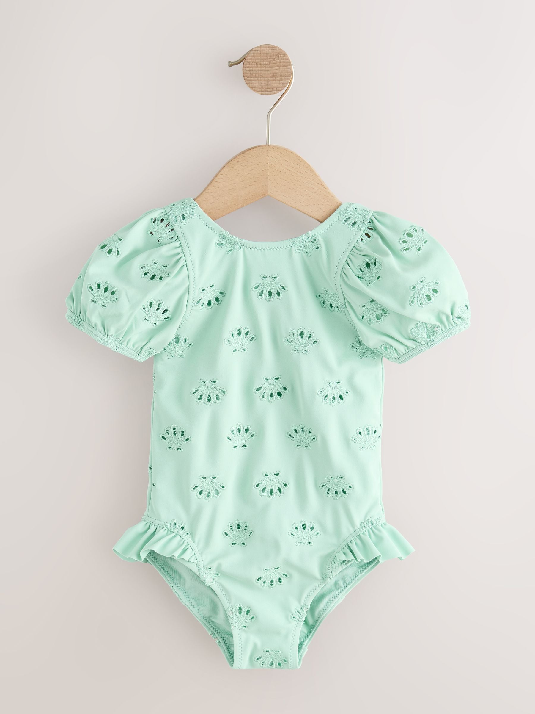 Sage Green Embroidered Puff Sleeve Swimsuit (3mths-7yrs) image 4