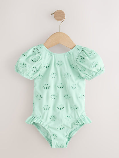 Sage Green Embroidered Puff Sleeve Swimsuit (3mths-7yrs) image 4