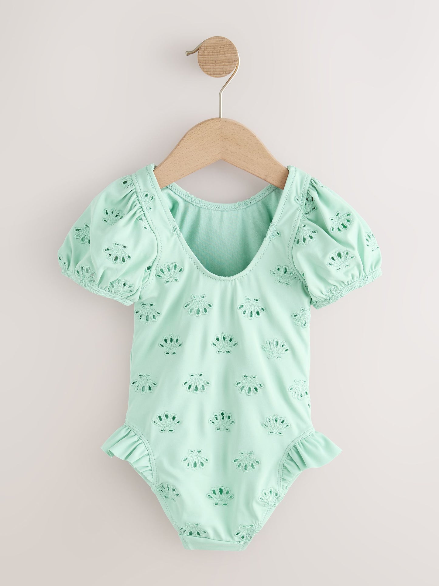 Sage Green Embroidered Puff Sleeve Swimsuit (3mths-7yrs) image 5