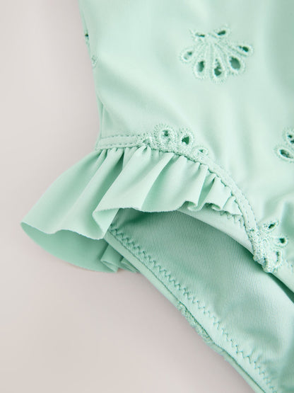 Sage Green Embroidered Puff Sleeve Swimsuit (3mths-7yrs) image 6