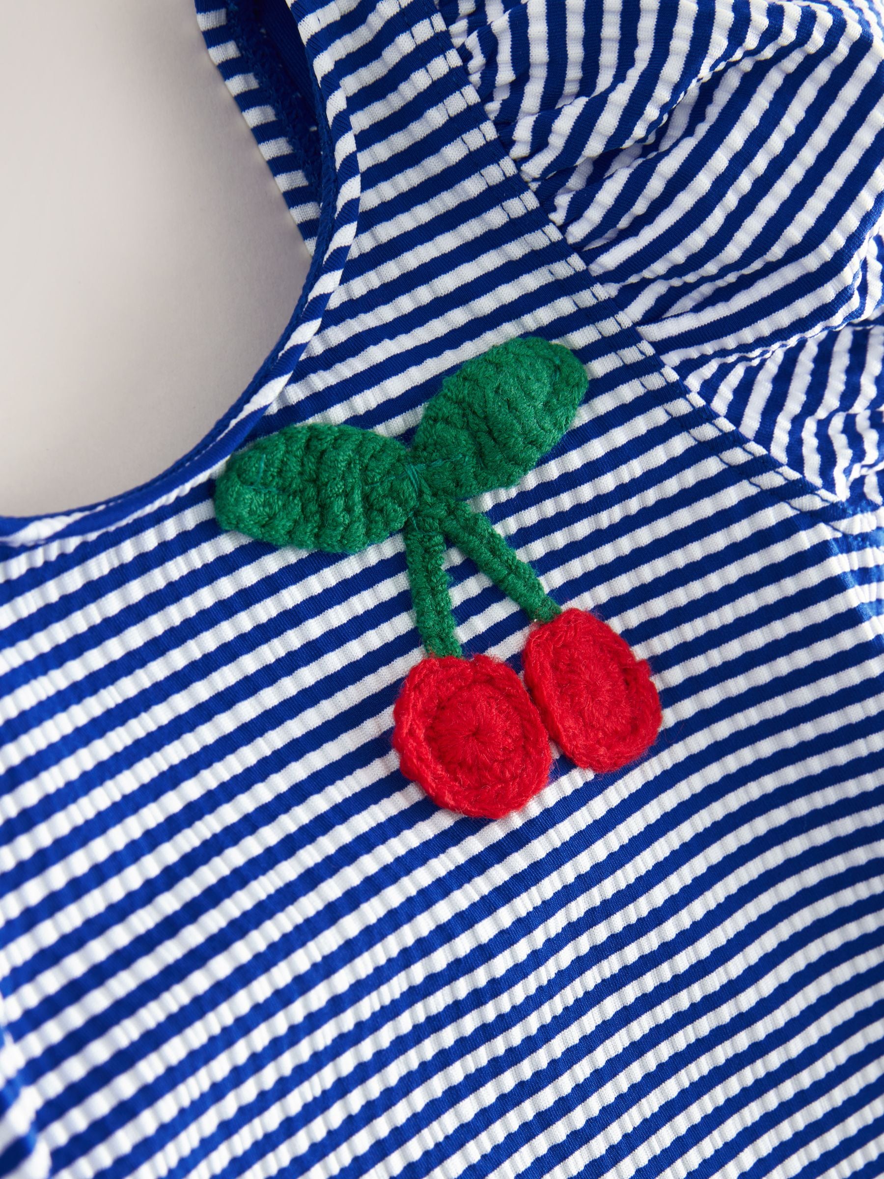 Navy Blue Cherry Stripe Puff Sleeve Swimsuit (3mths-7yrs) image 7