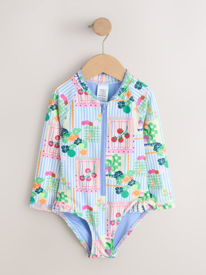 Blue Stripe Vegetable Print Sunsafe Long Sleeve Swimsuit (3mths-7yrs) image 4