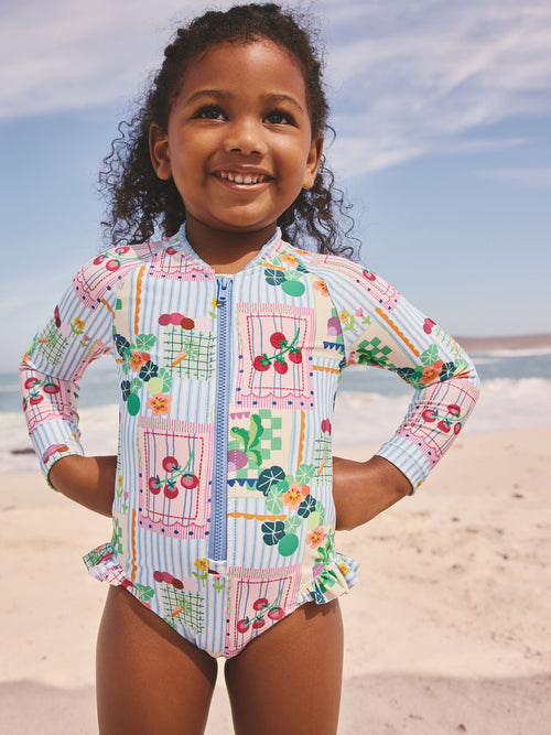 Blue Stripe Vegetable Print Sunsafe Long Sleeve Swimsuit (3mths-7yrs) image 1