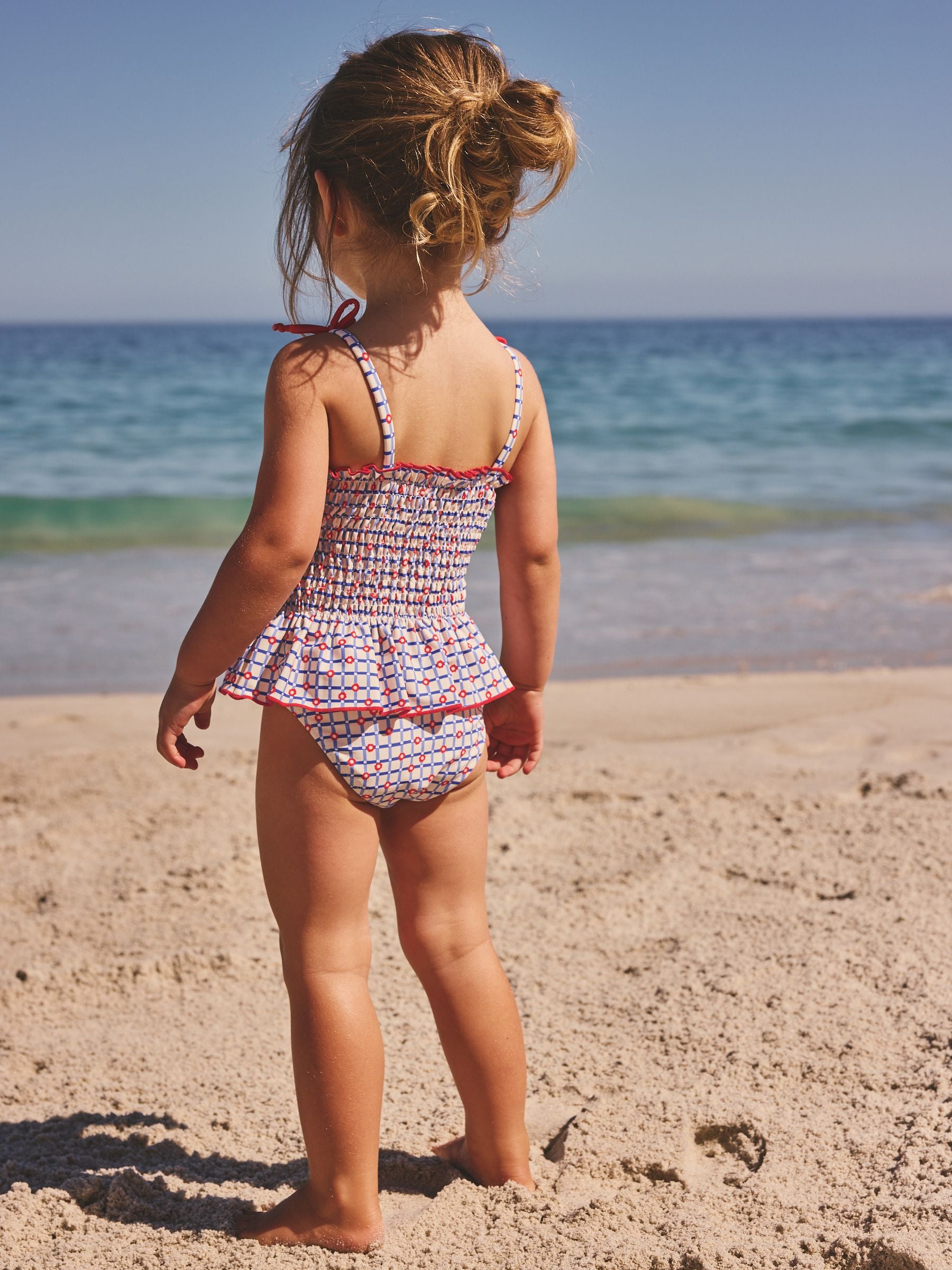 Red/Blue Check Shirred Swimsuit (3mths-10yrs) image 2