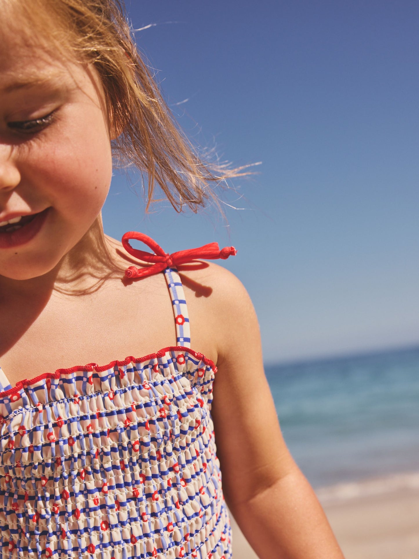 Red/Blue Check Shirred Swimsuit (3mths-10yrs) image 3