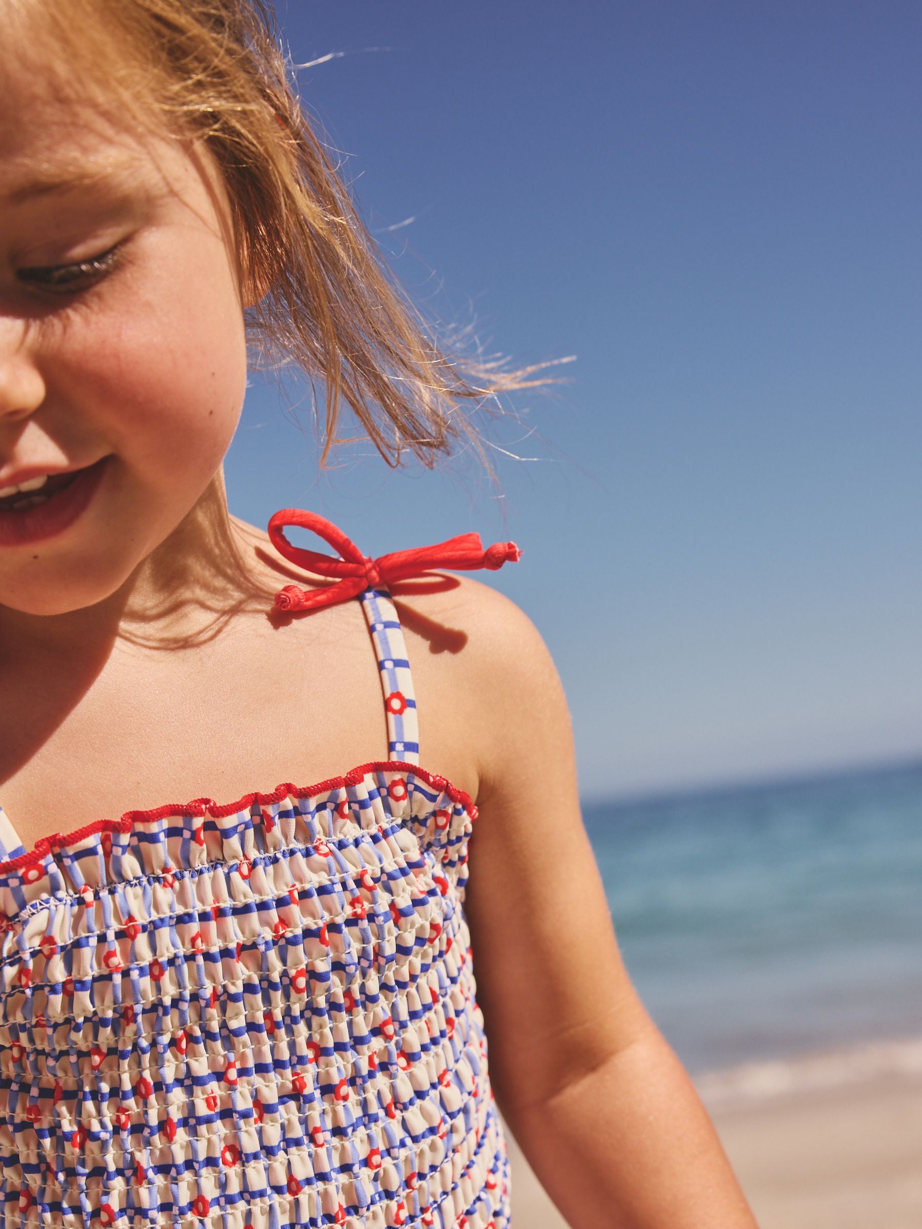 Red/Blue Check Shirred Swimsuit (3mths-10yrs) image 3