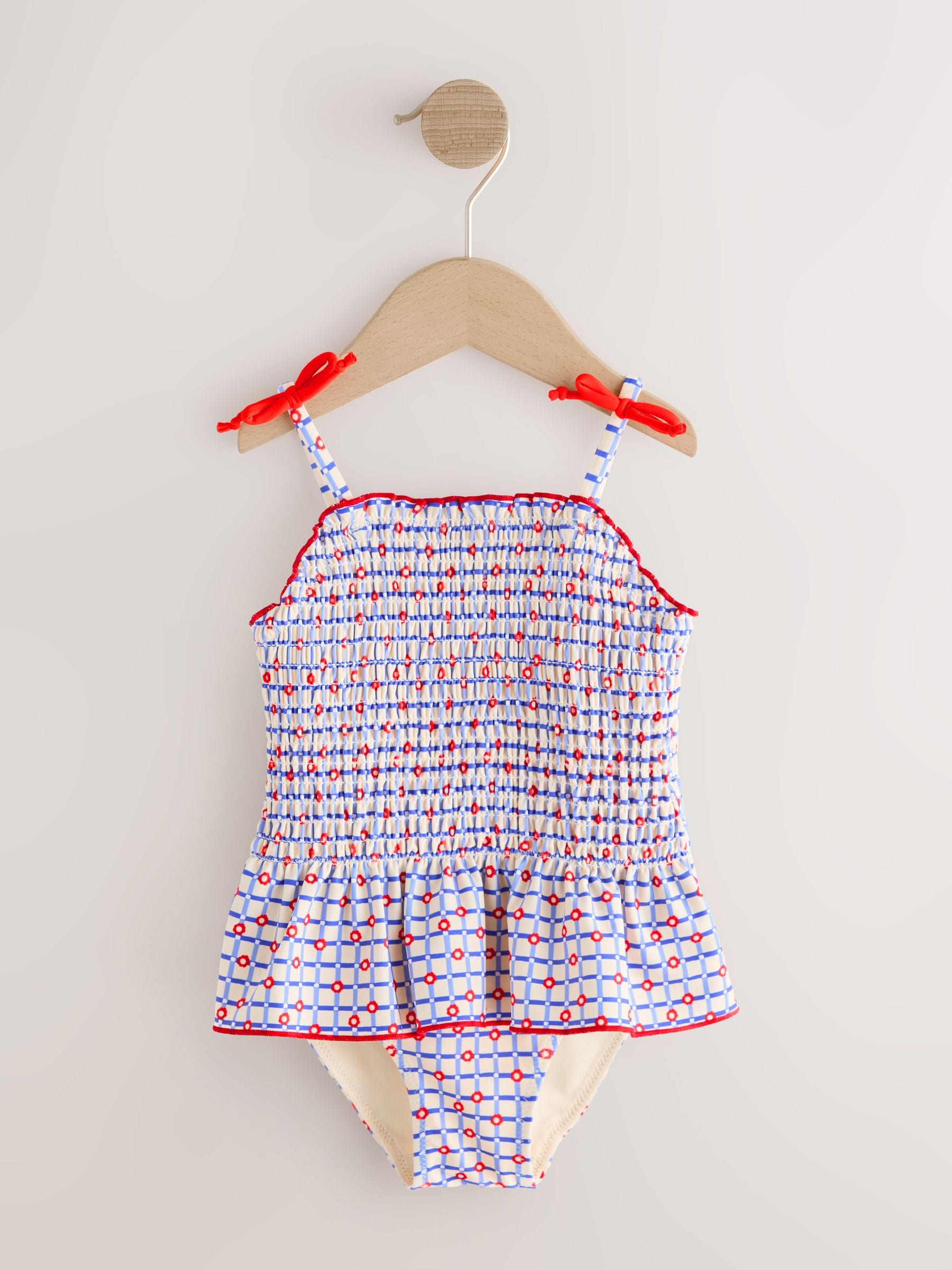Red/Blue Check Shirred Swimsuit (3mths-10yrs) image 4