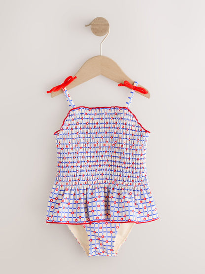 Red/Blue Check Shirred Swimsuit (3mths-10yrs) image 4