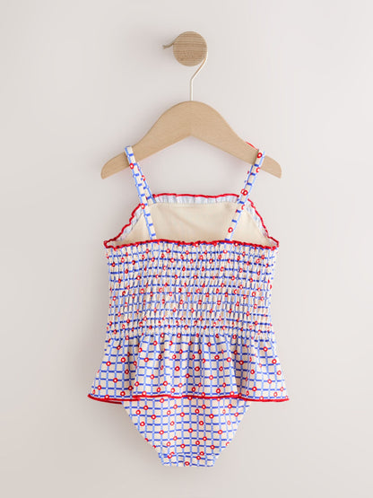 Red/Blue Check Shirred Swimsuit (3mths-10yrs) image 5