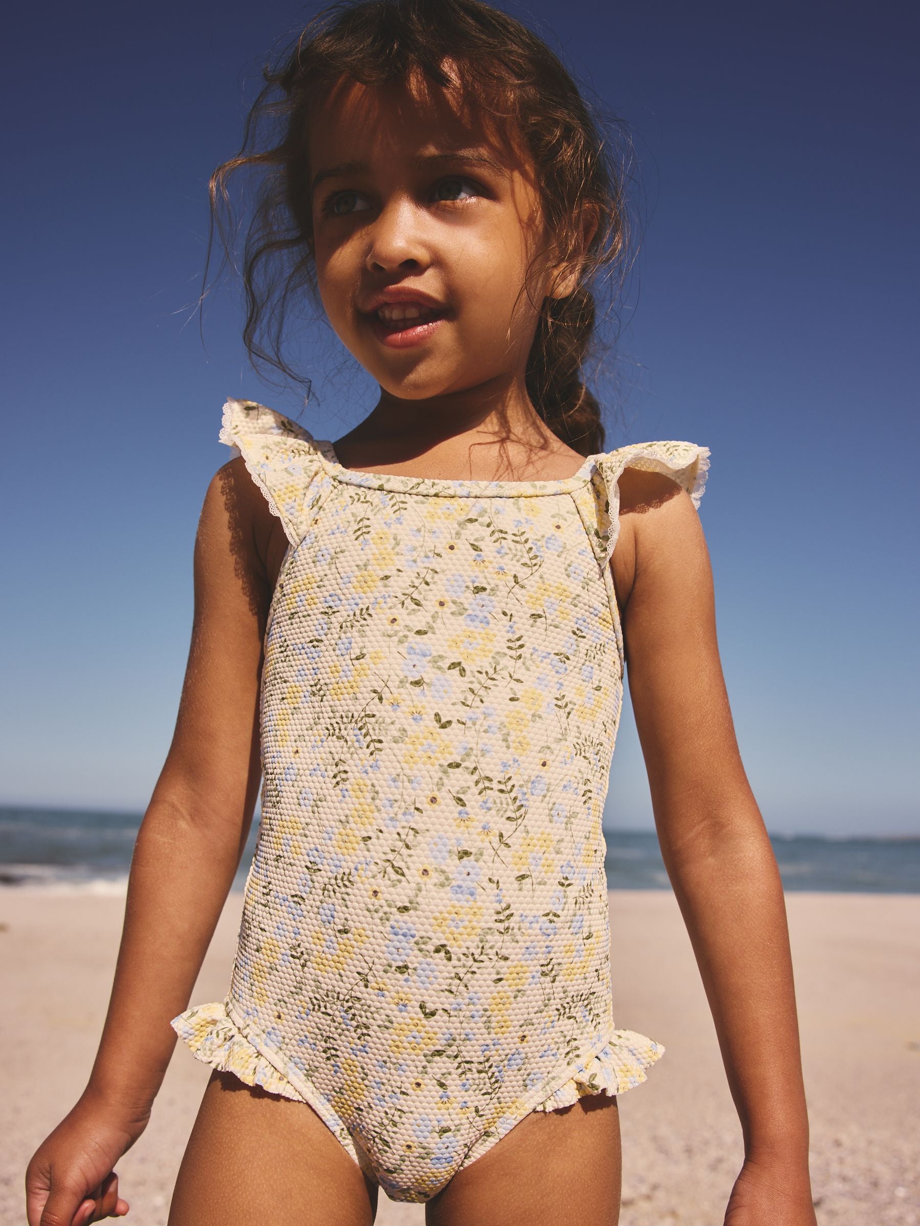 Yellow Ditsy Floral Frill Swimsuit (3mths-7yrs) image 1