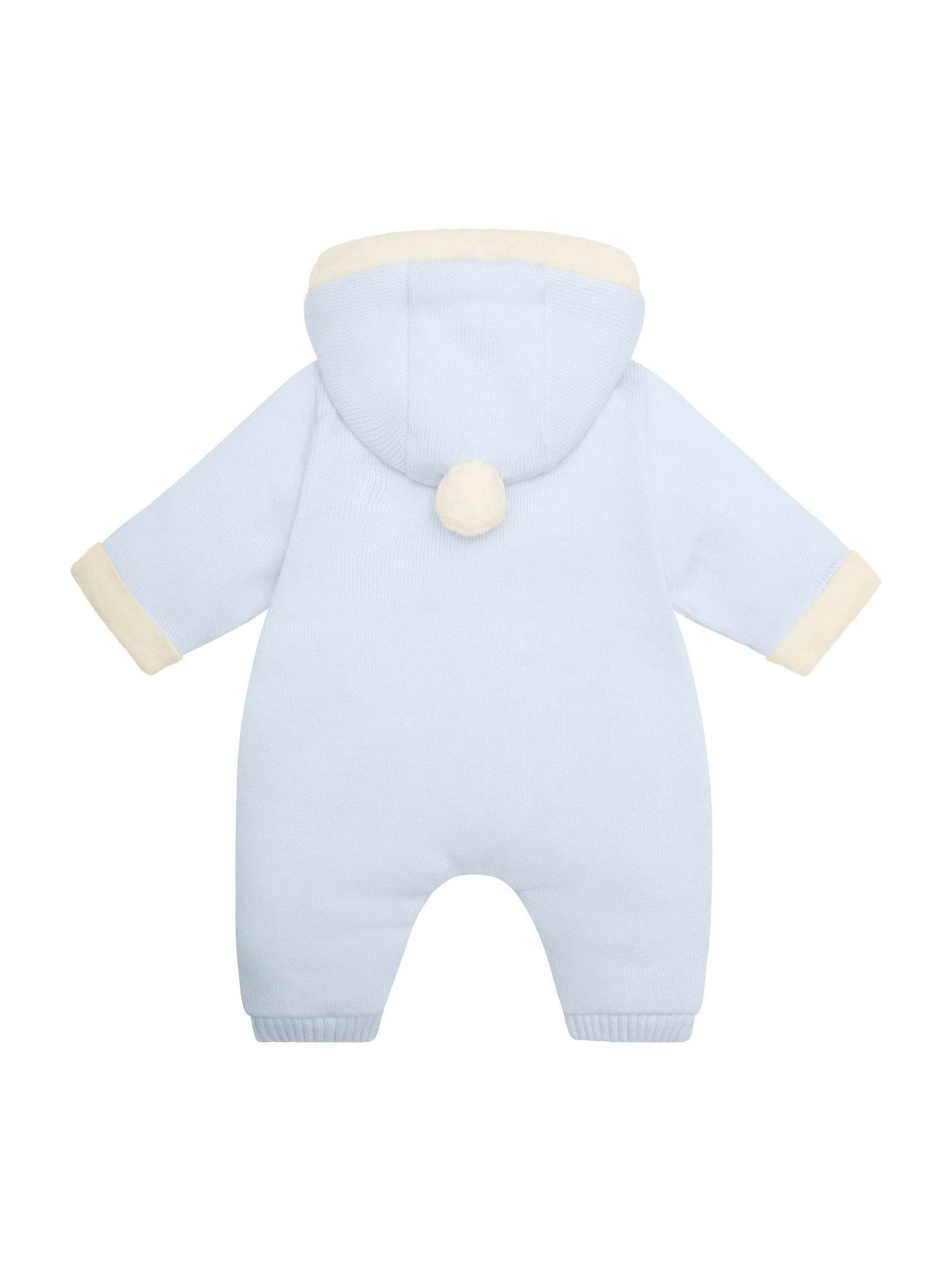 Emile Et Rose Blue Kane Knitted Pramsuit With Pockets Fur Trim And Pom-Pom image 3