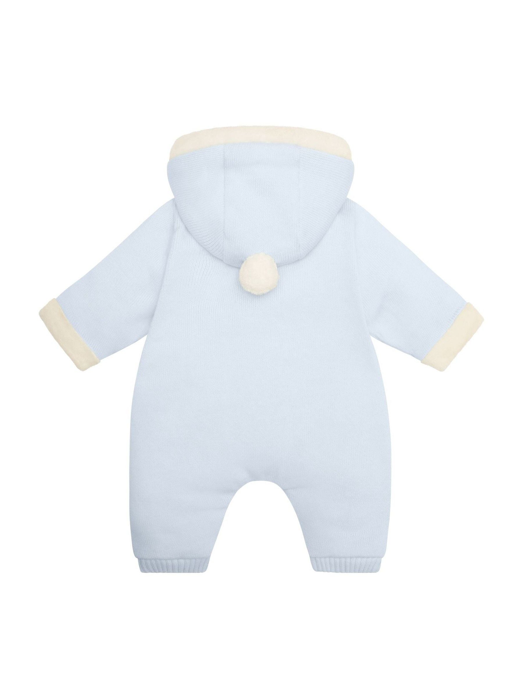 Emile Et Rose Blue Kane Knitted Pramsuit With Pockets Fur Trim And Pom-Pom image 3