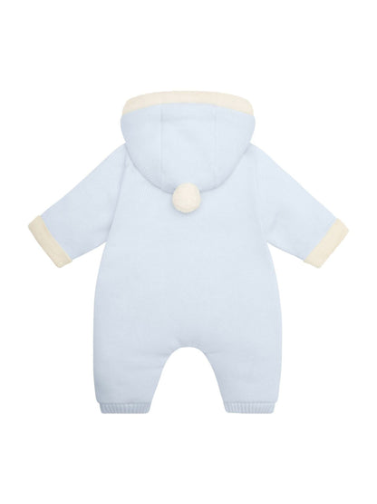 Emile Et Rose Blue Kane Knitted Pramsuit With Pockets Fur Trim And Pom-Pom image 3