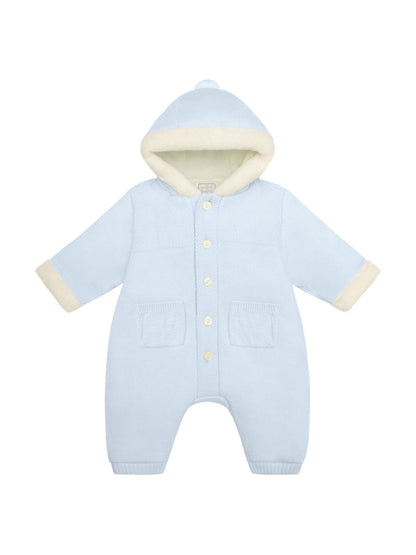 Emile Et Rose Blue Kane Knitted Pramsuit With Pockets Fur Trim And Pom-Pom image 4