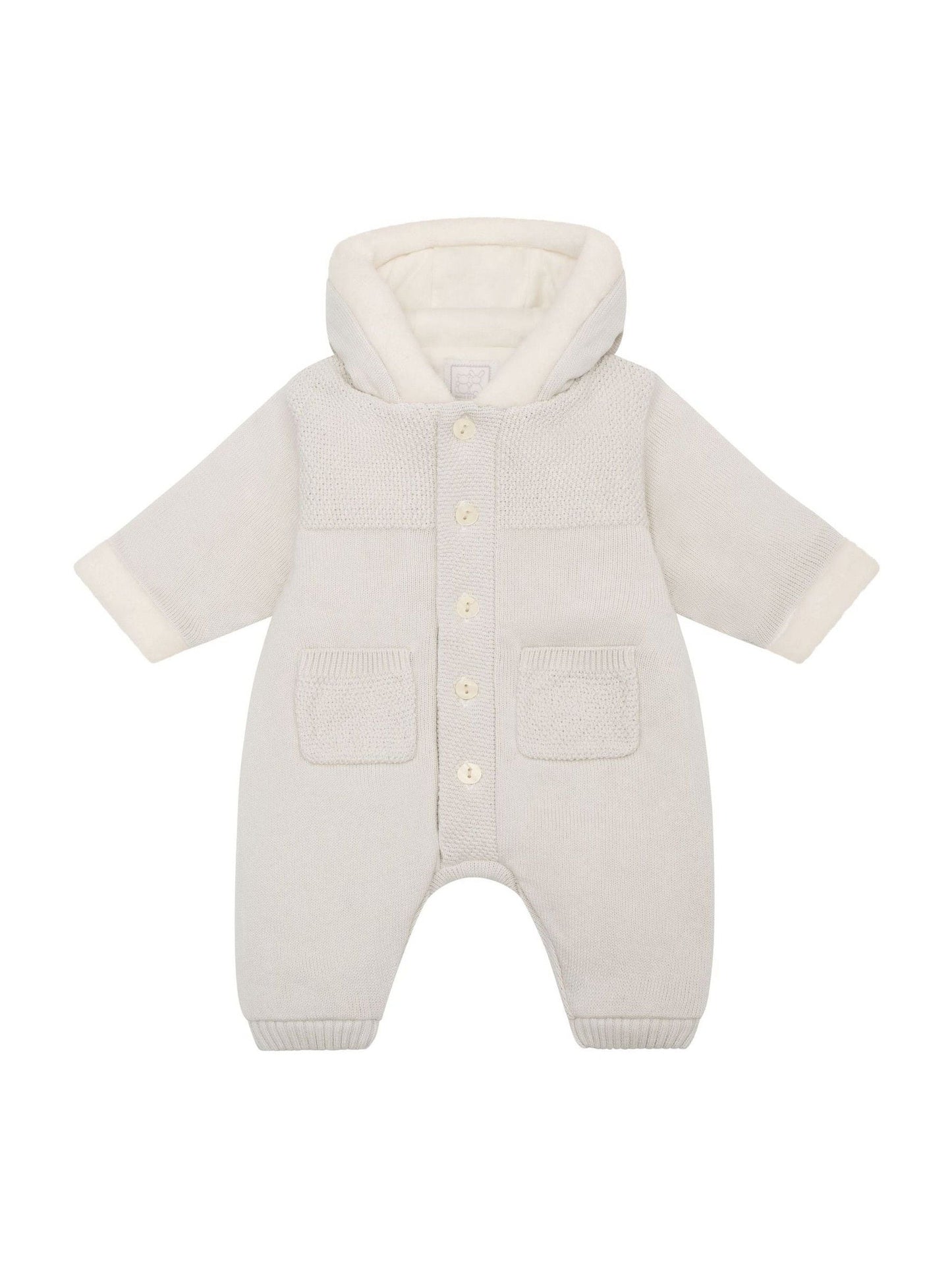 Emile Et Rose Natural Kane Knitted Pramsuit With Pockets Fur Trim And Pom-Pom image 2