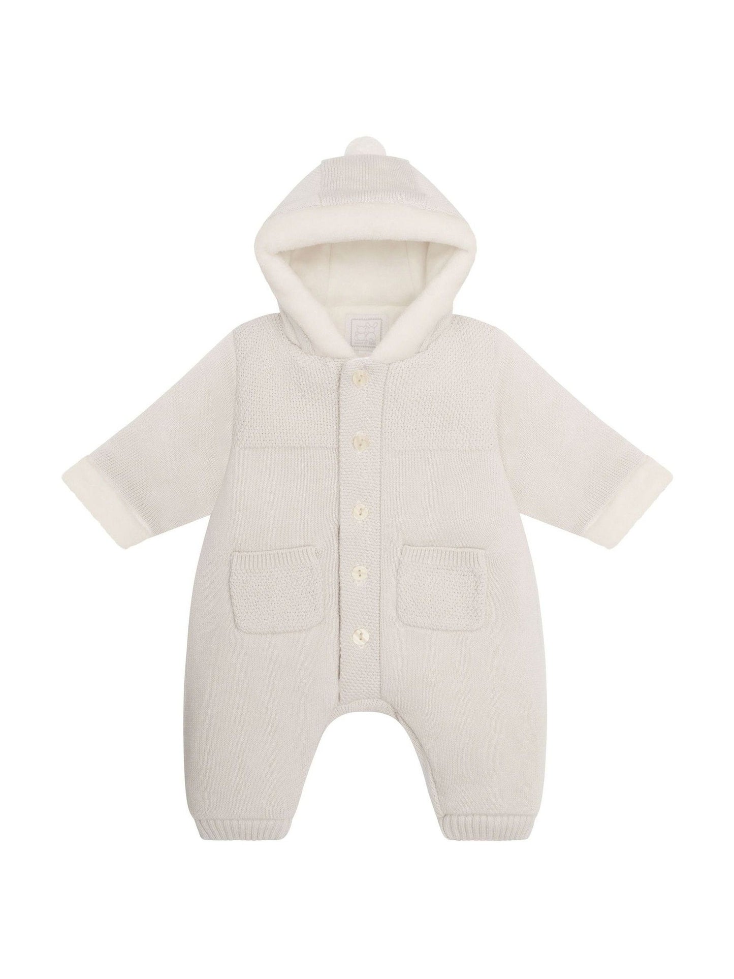Emile Et Rose Natural Kane Knitted Pramsuit With Pockets Fur Trim And Pom-Pom image 3